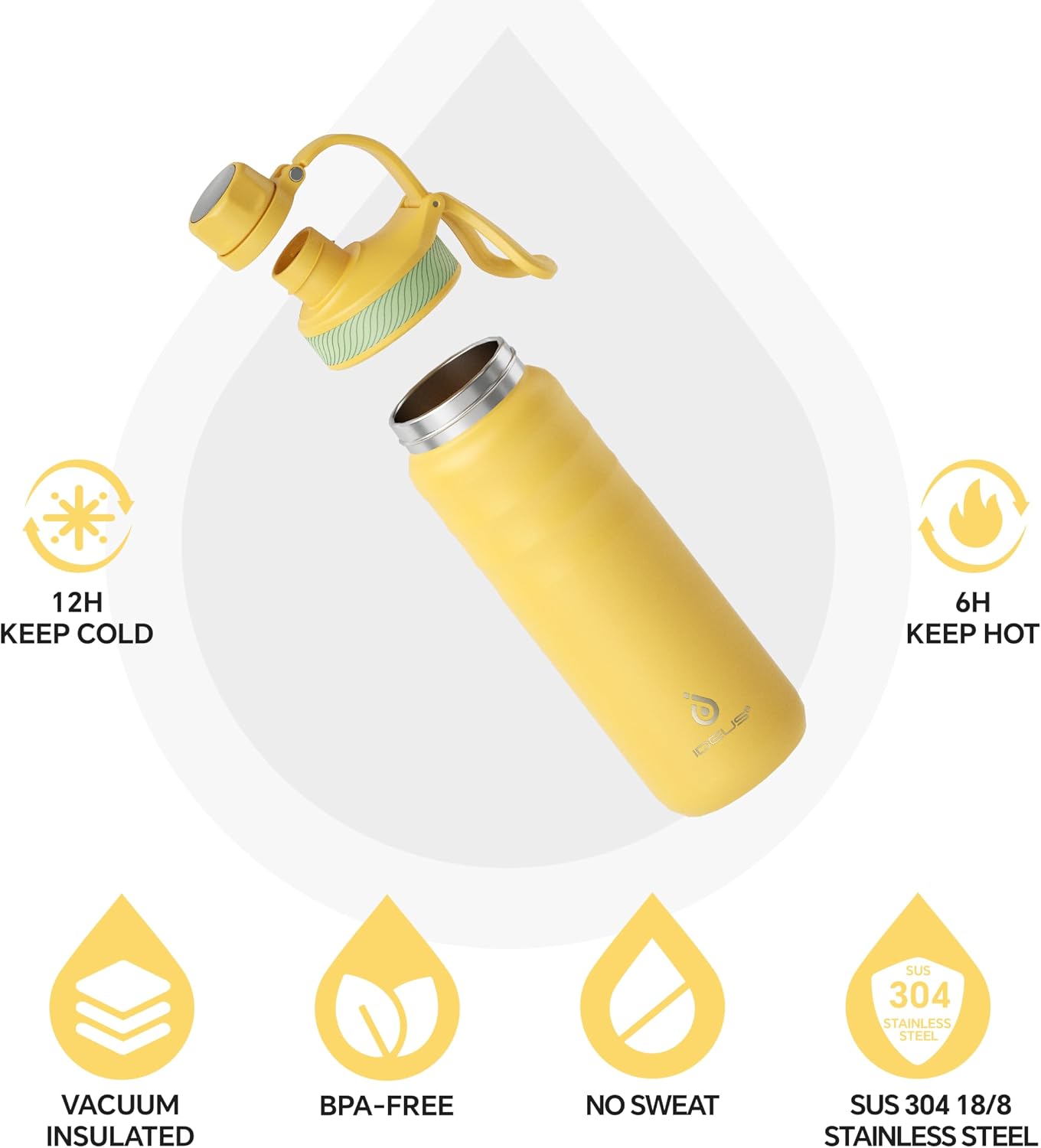 Botella acero inox 24oz con 2 tapas termo senderismo