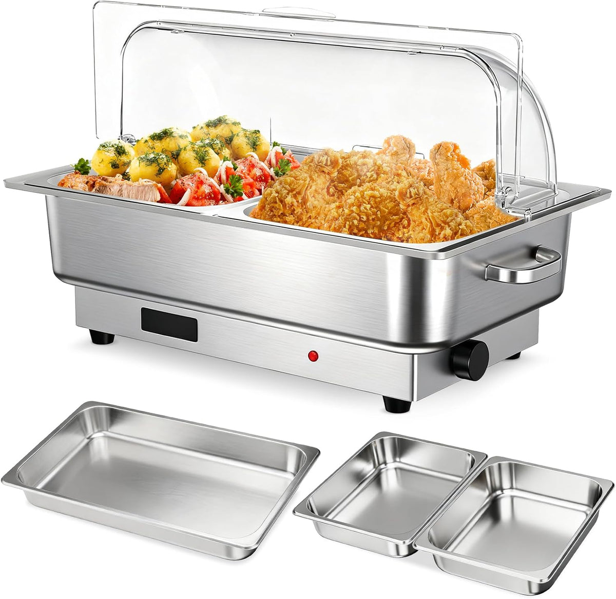 Set Chafer 9QT Acero Inox con Tapa Transparente Control Temperatura