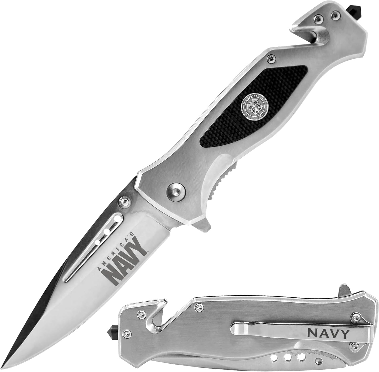 Navaja táctica plegable plateada