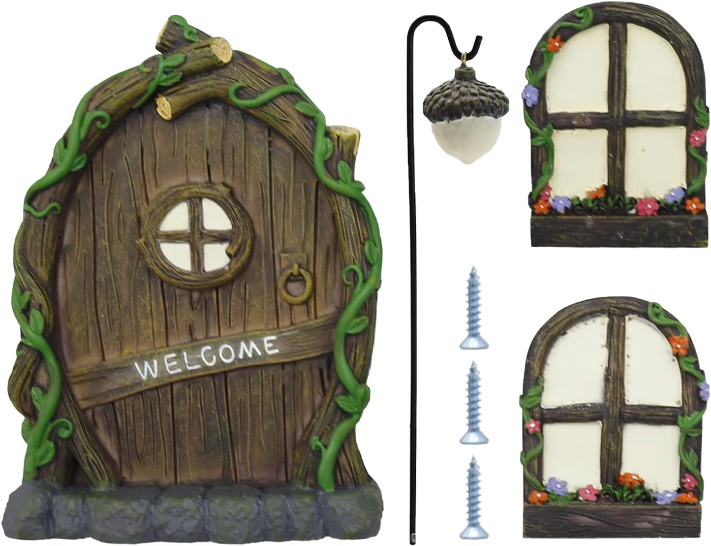 Puertas de hadas para árboles con lámpara decoración