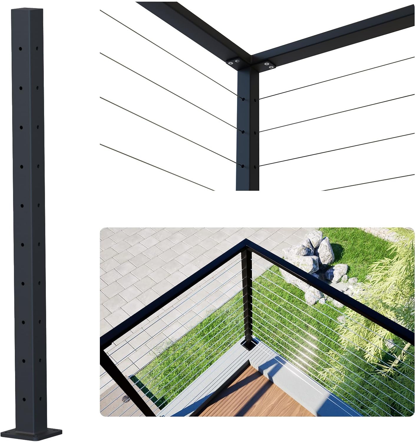 Poste barandilla acero 36pulg perforado
