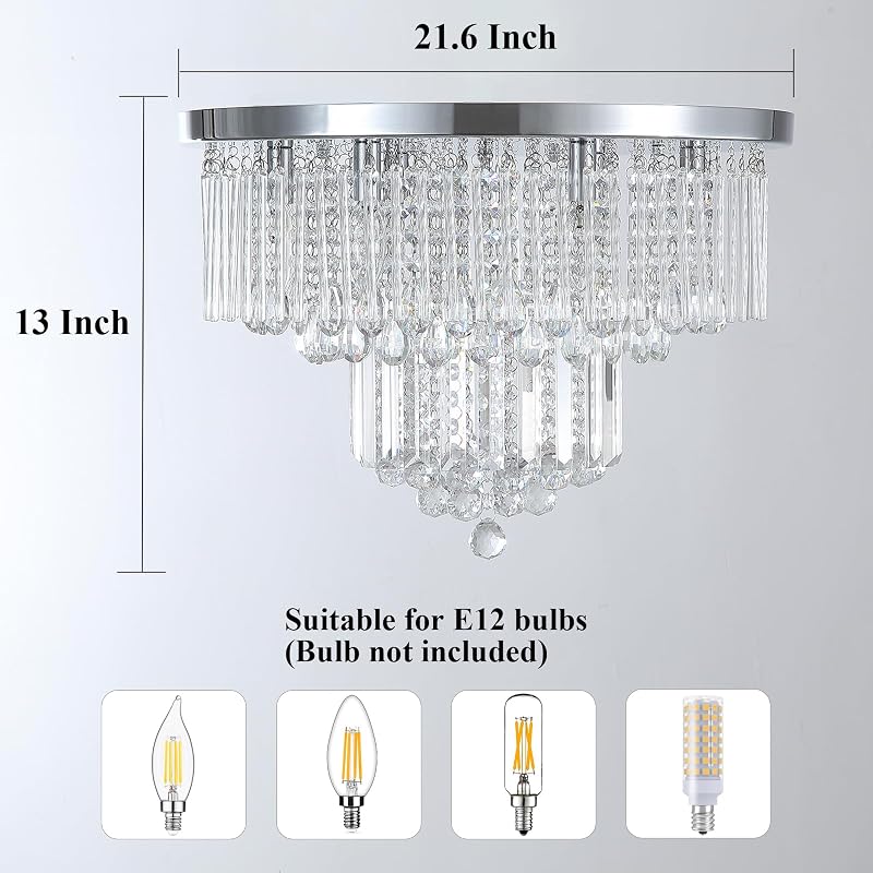 Lámpara techo cristal gota plateada 6 luces 22x13pulg