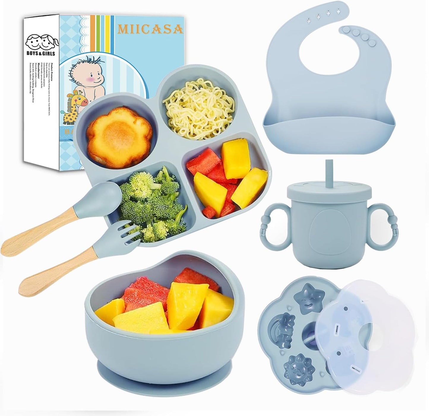 Set alimentación bebé silicona cuenco cucharas tenedor