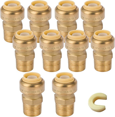 10 Adaptadores Macho Latón 1/2pulg Clip Desconexión Tubo PEX