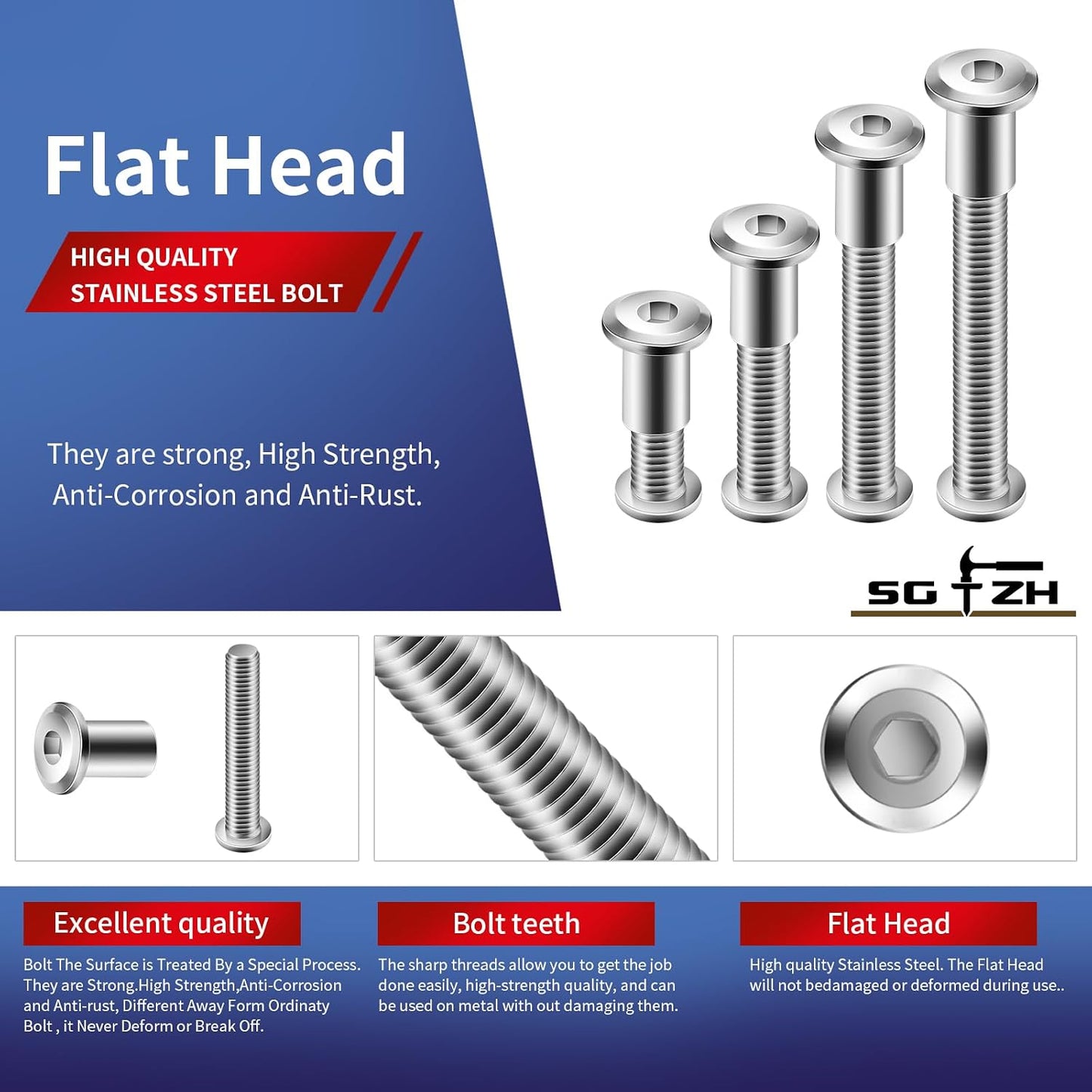 Set 10 tornillos cabeza plana hex 1/4-20 x 3/4 acero inox 304