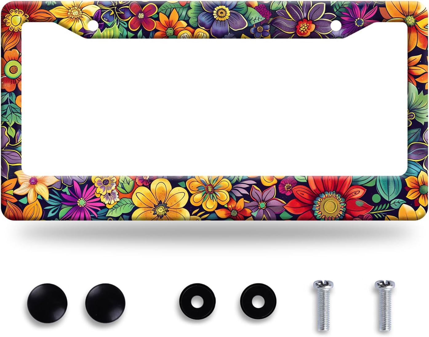 Marco matrícula acero inox flores brillantes 12.3x6.3pulg