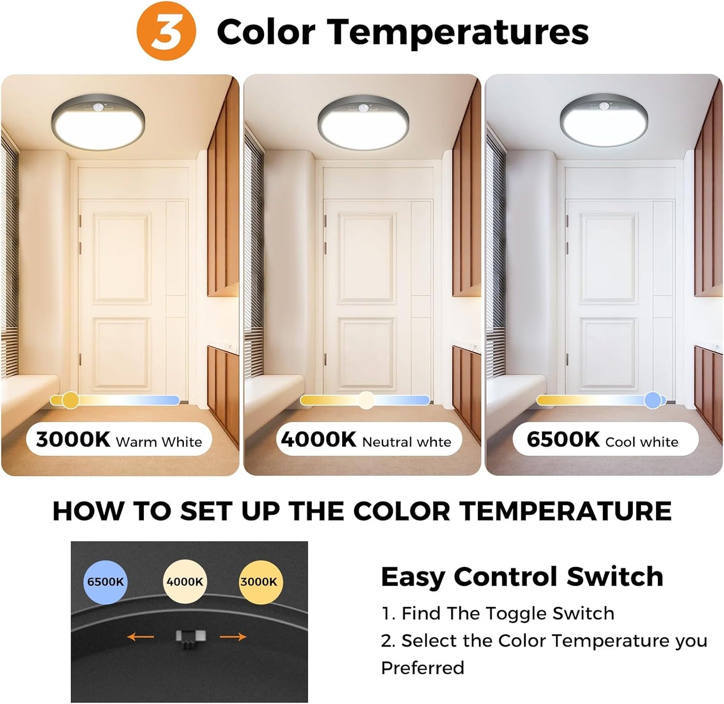 2 Luces Sensor Movimiento Interior 3000-6500K