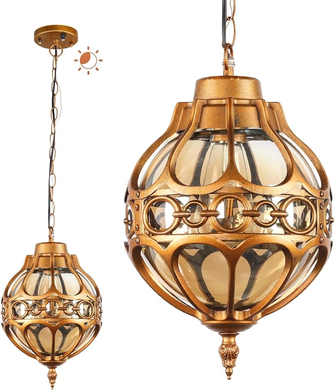 Iluminación colgante dorada para exteriores vintage de