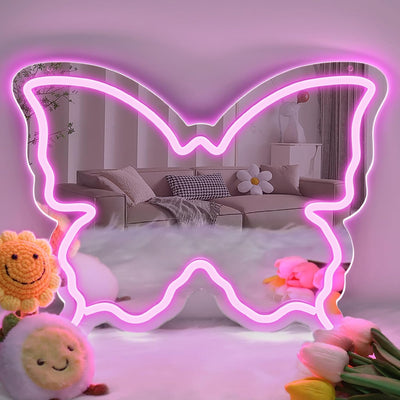 Espejo neón mariposa LED 15.7x12pulg regalo cumpleaños niños