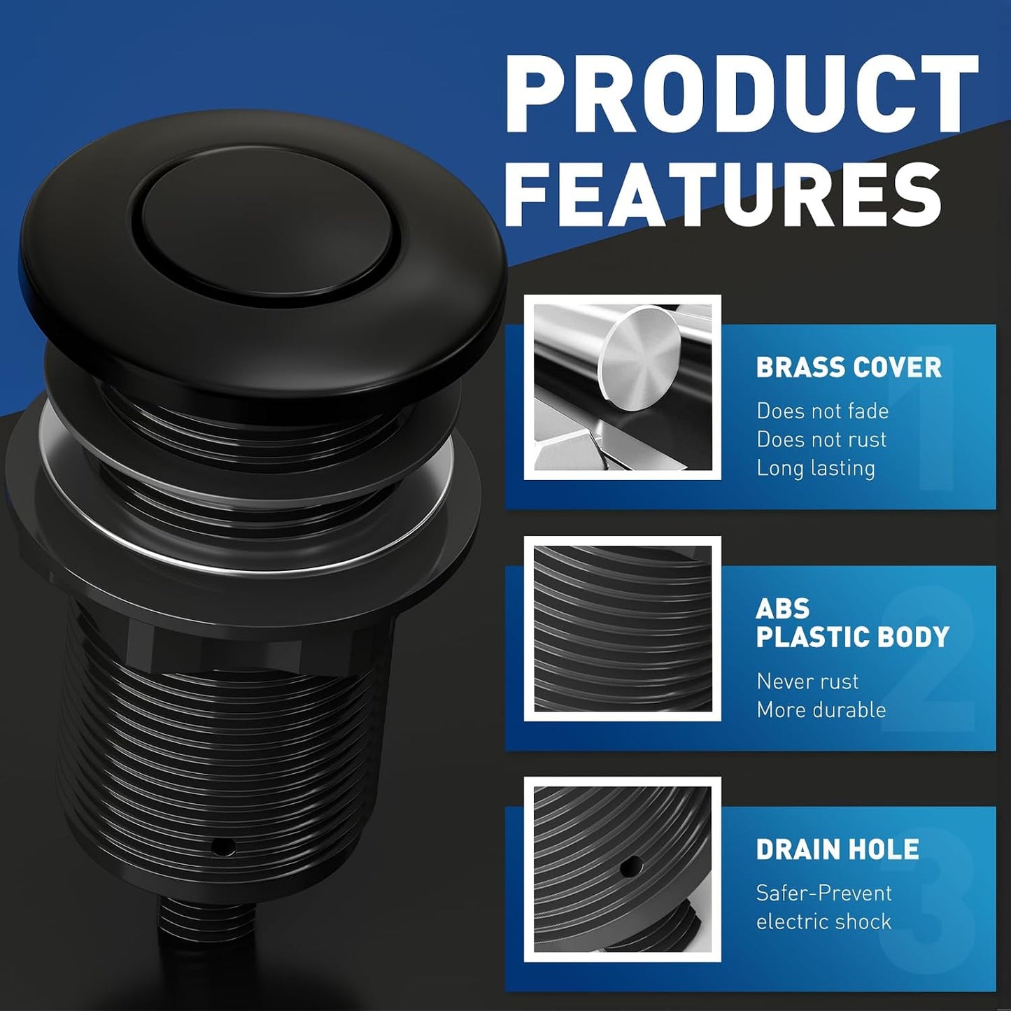 Kit interruptor aire basura fregadero acero inox negro