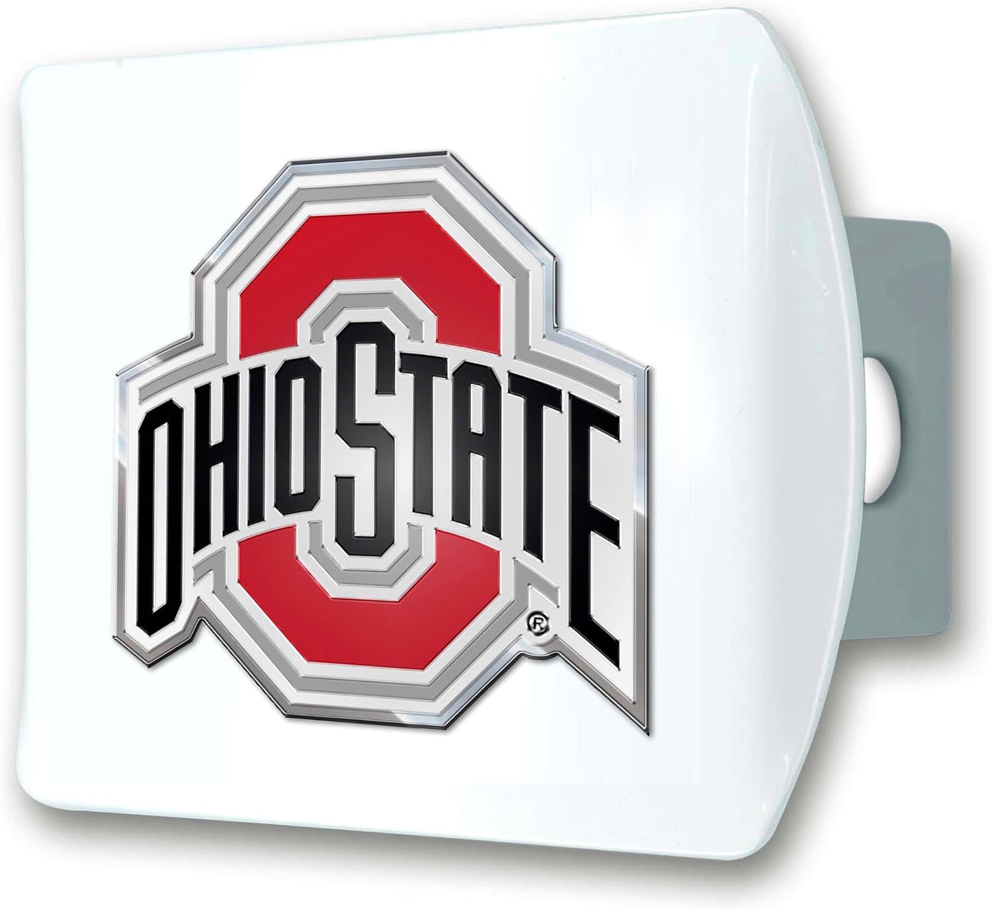 Cubierta enganche Ohio State U blanca emblema metal cromo