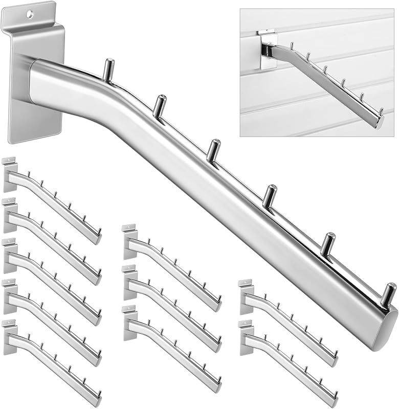 10 Soportes Slatwall 12pulg Perchas Exhibir Ropa Plateado
