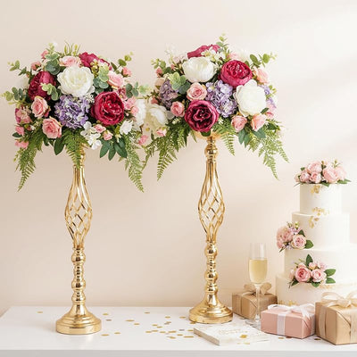 Centros mesa boda metal dorado soportes giratorios