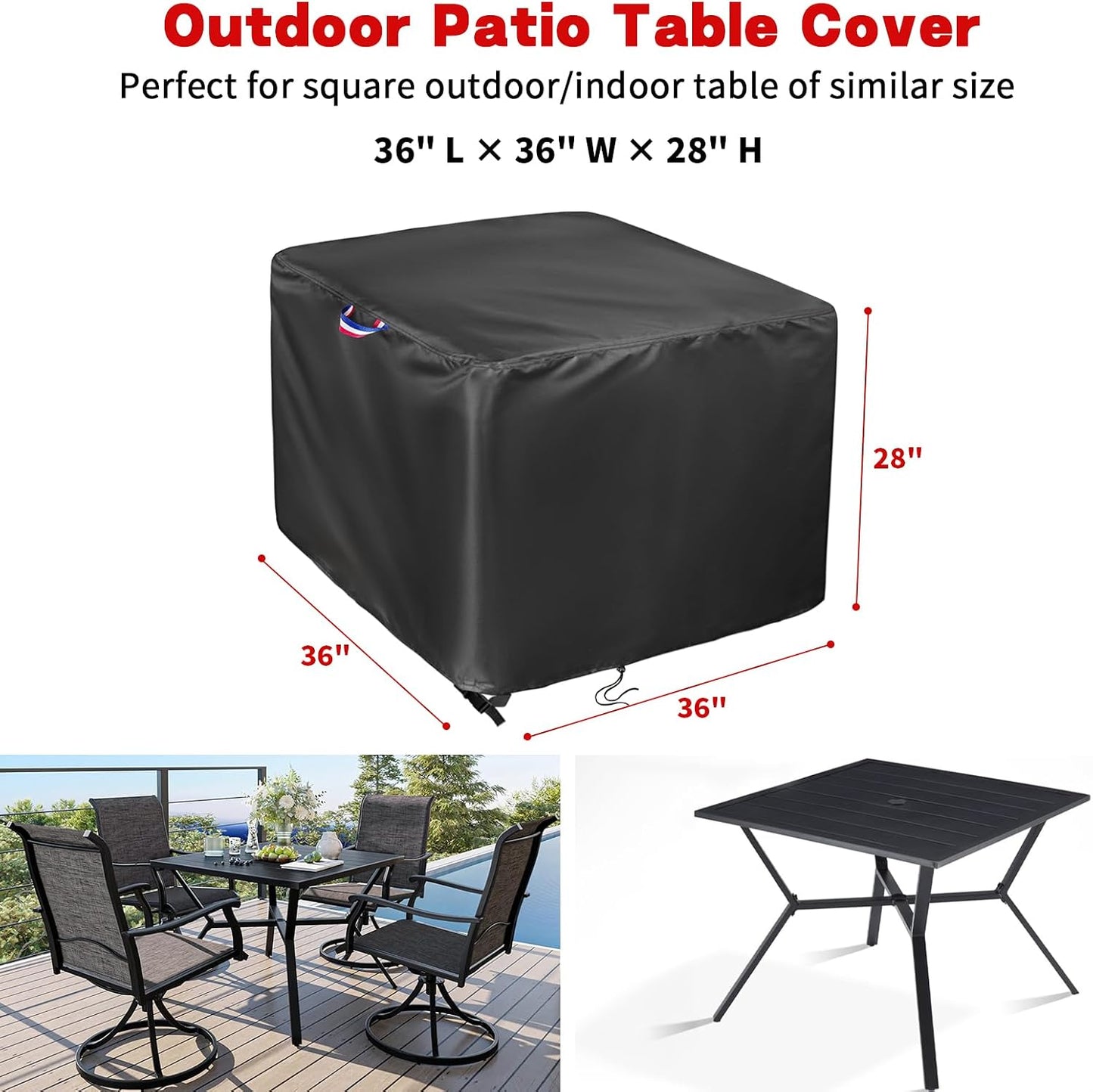 Cubierta mesa patio cuadrada 36pulg impermeable bistro