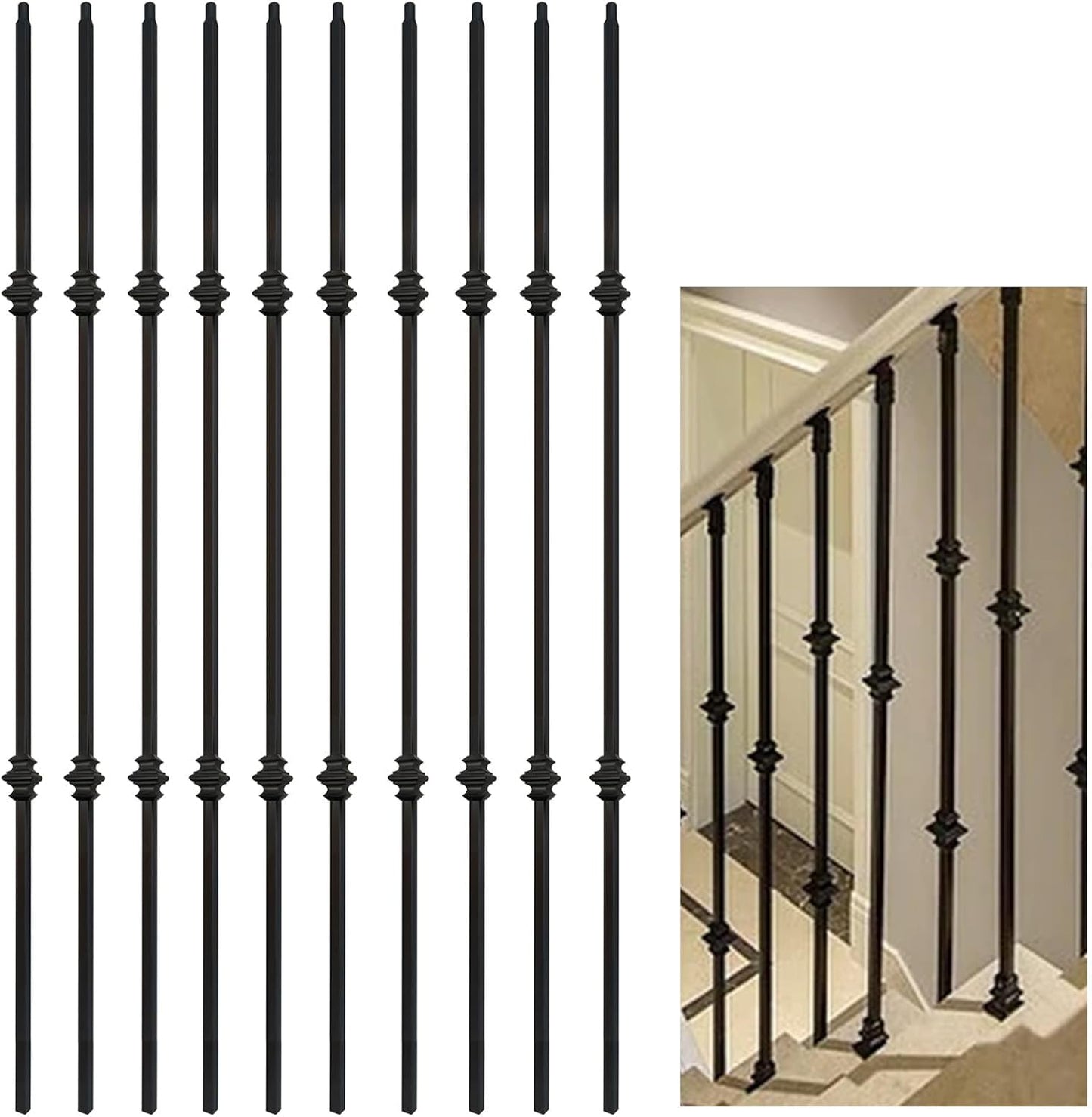10 Pzas Balaustres Hierro Forjado 1/2x44 Negra Mate