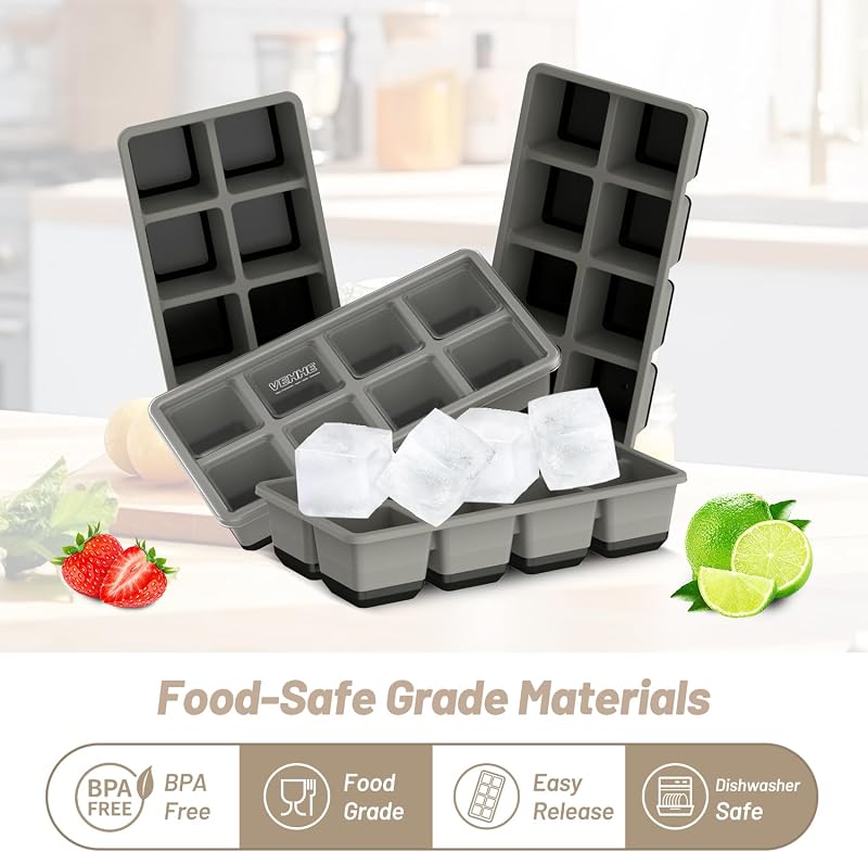 Bandeja hielo con tapa reutilizable silicona sin BPA negro gris
