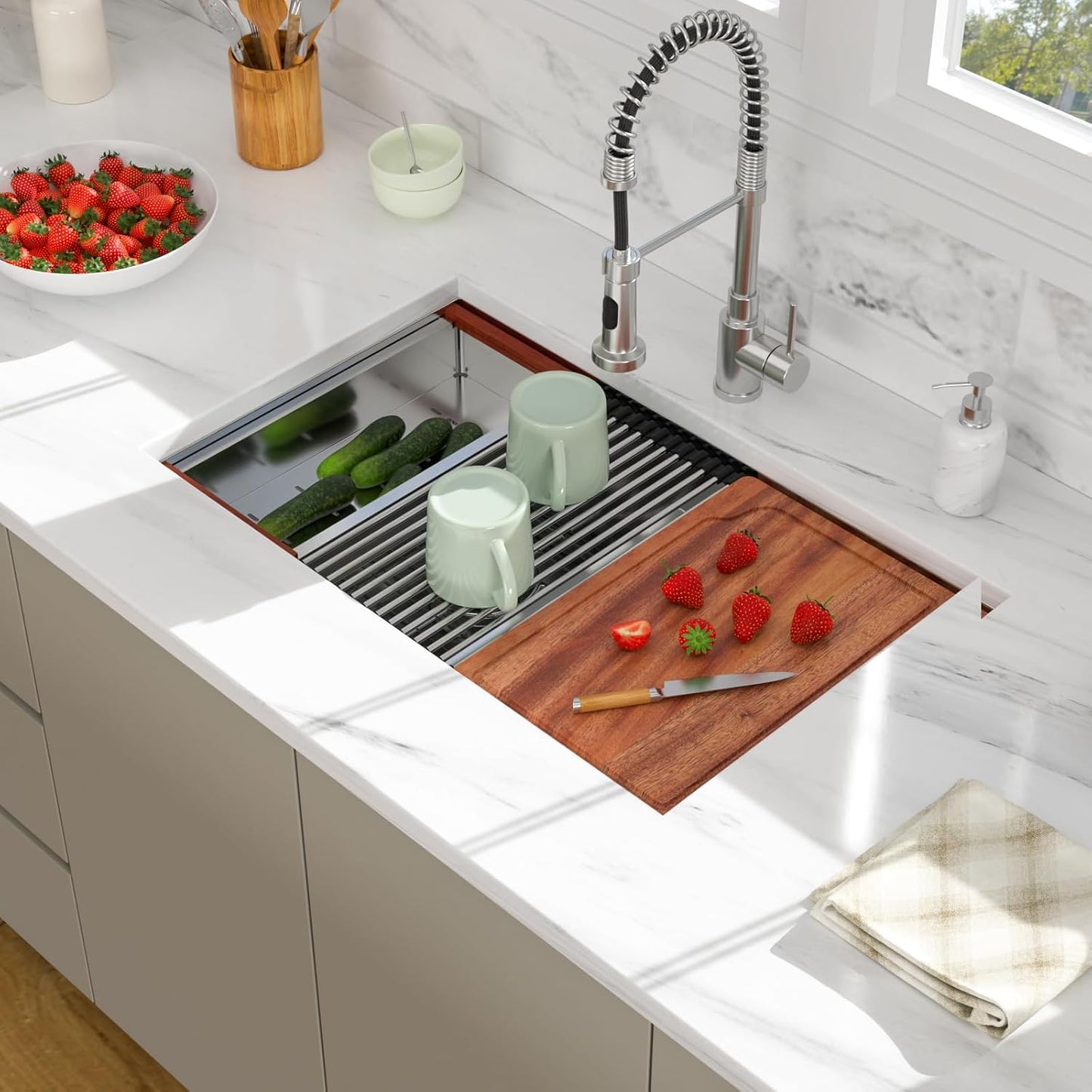 Fregadero cocina doble tazón acero inox 30x19pulg