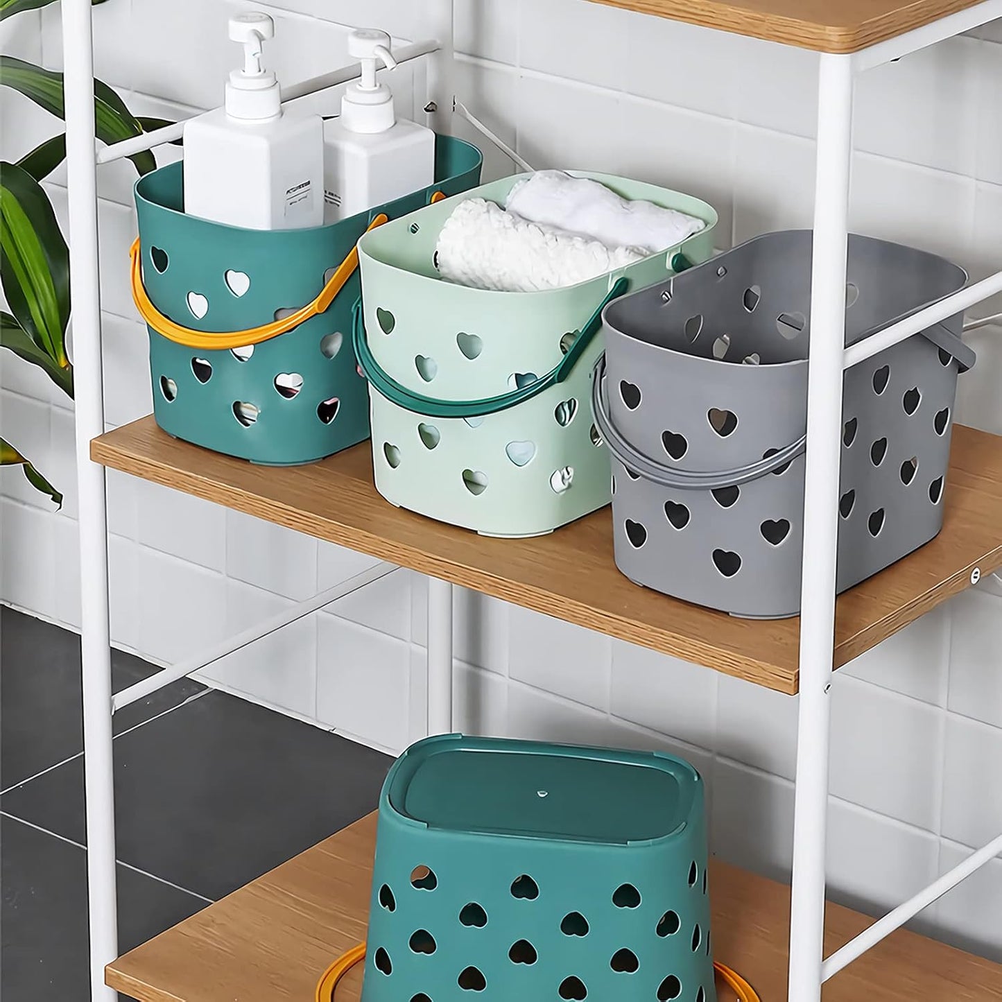 Cesta portátil ducha asa plástico baño cocina