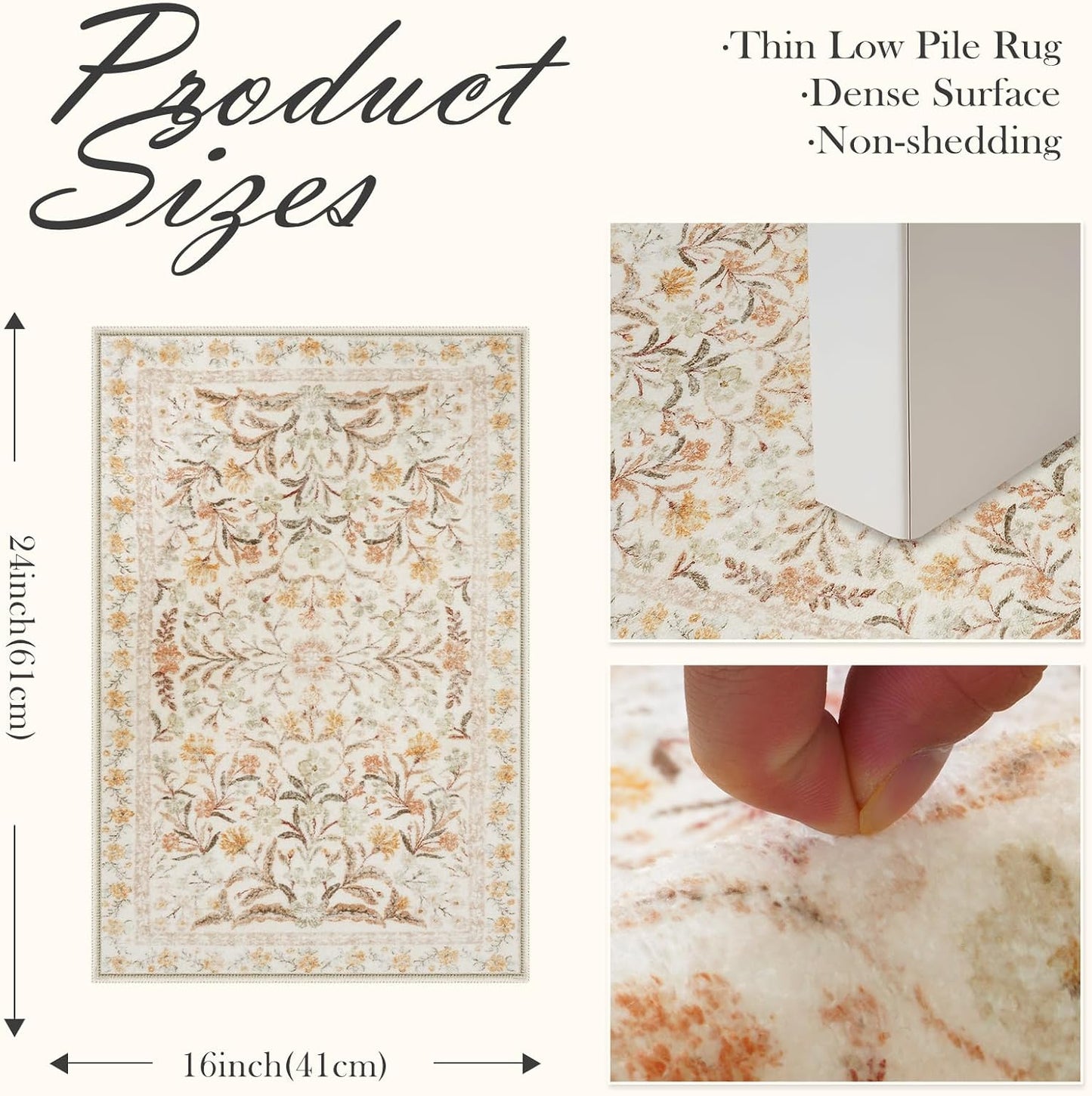Alfombra baño bohemia antideslizante 16x24pulg floral amarilla