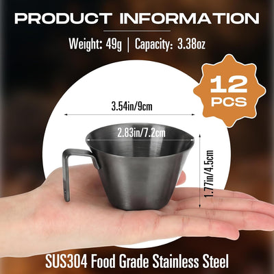 12 Tazas Acero Inox Café 3.4oz con Boquilla Asa Negro