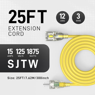 Cable extensión 25ft 12/3 impermeable -58°F a 140°F 15A