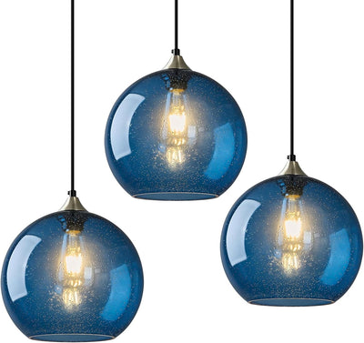 3 Luces Colgantes Vidrio Transparente Azul para Cocina Comedor