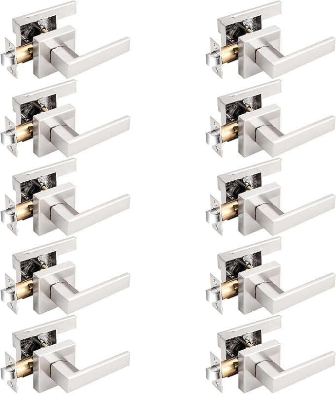 Set 10 Manijas Puerta Níquel Cepillado Cuadradas Sin Llave