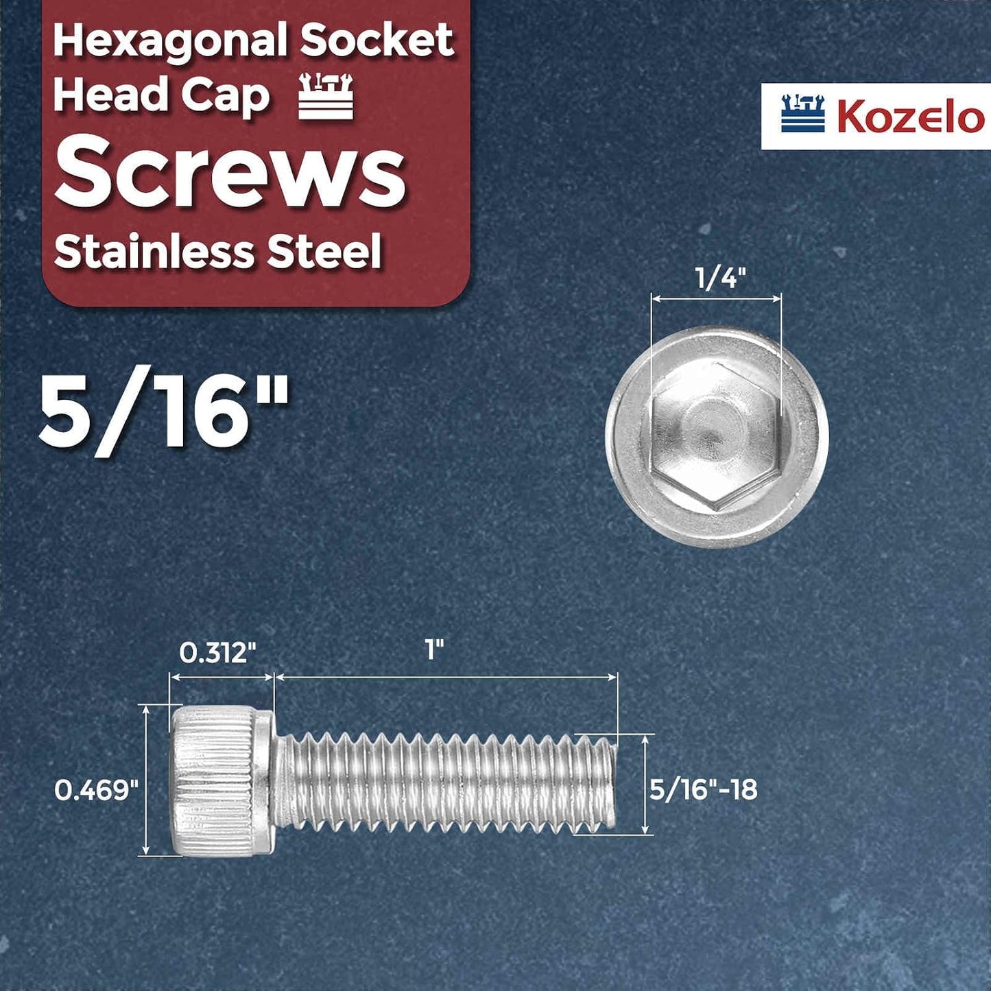 15 s cabeza hueca 5/16-18 x 1 UNC acero inox 304 roscado plateado