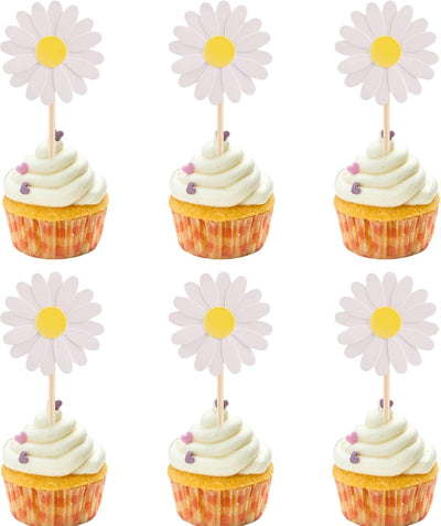24 Adornos Cupcakes Margaritas Flores Boda Blanco