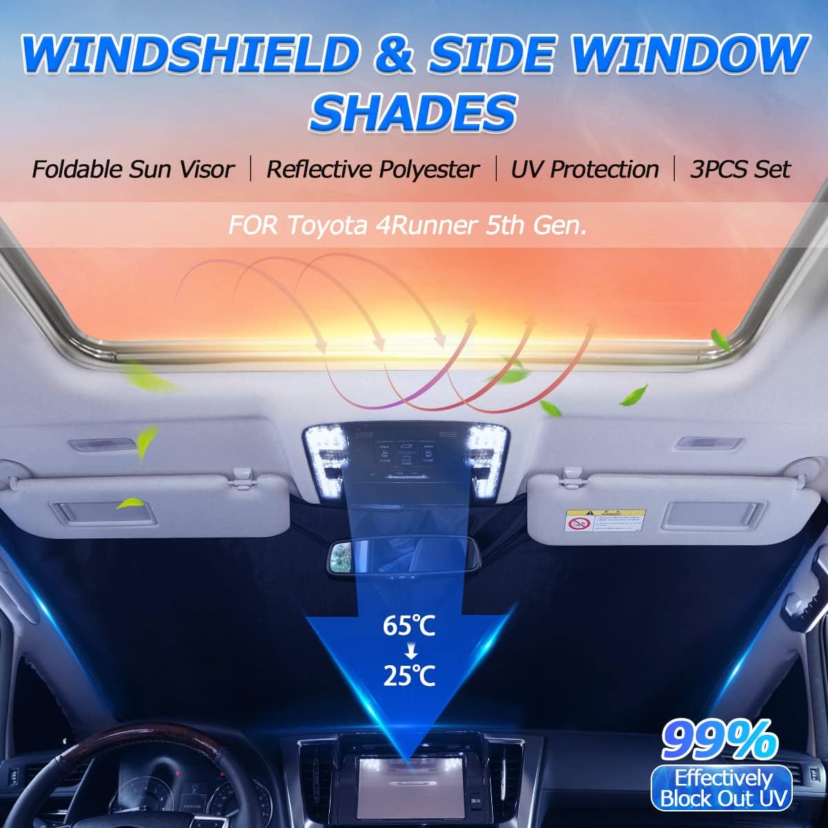 3 Parasoles para Toyota 4Runner 2010-25 ajuste personalizado