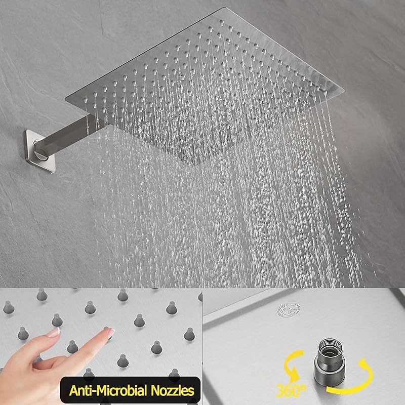 Sistema ducha lluvia níquel cepillado 12" cuadrado