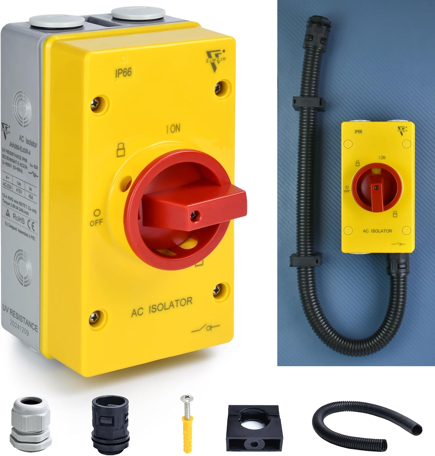 Caja interruptor desconexión 63A 690V 4 polos IP66 3 fase