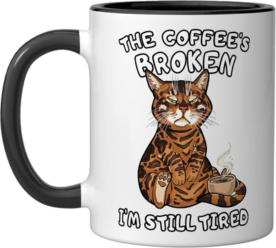 Taza de café para gato bengalí divertido con dibujo de cansancio