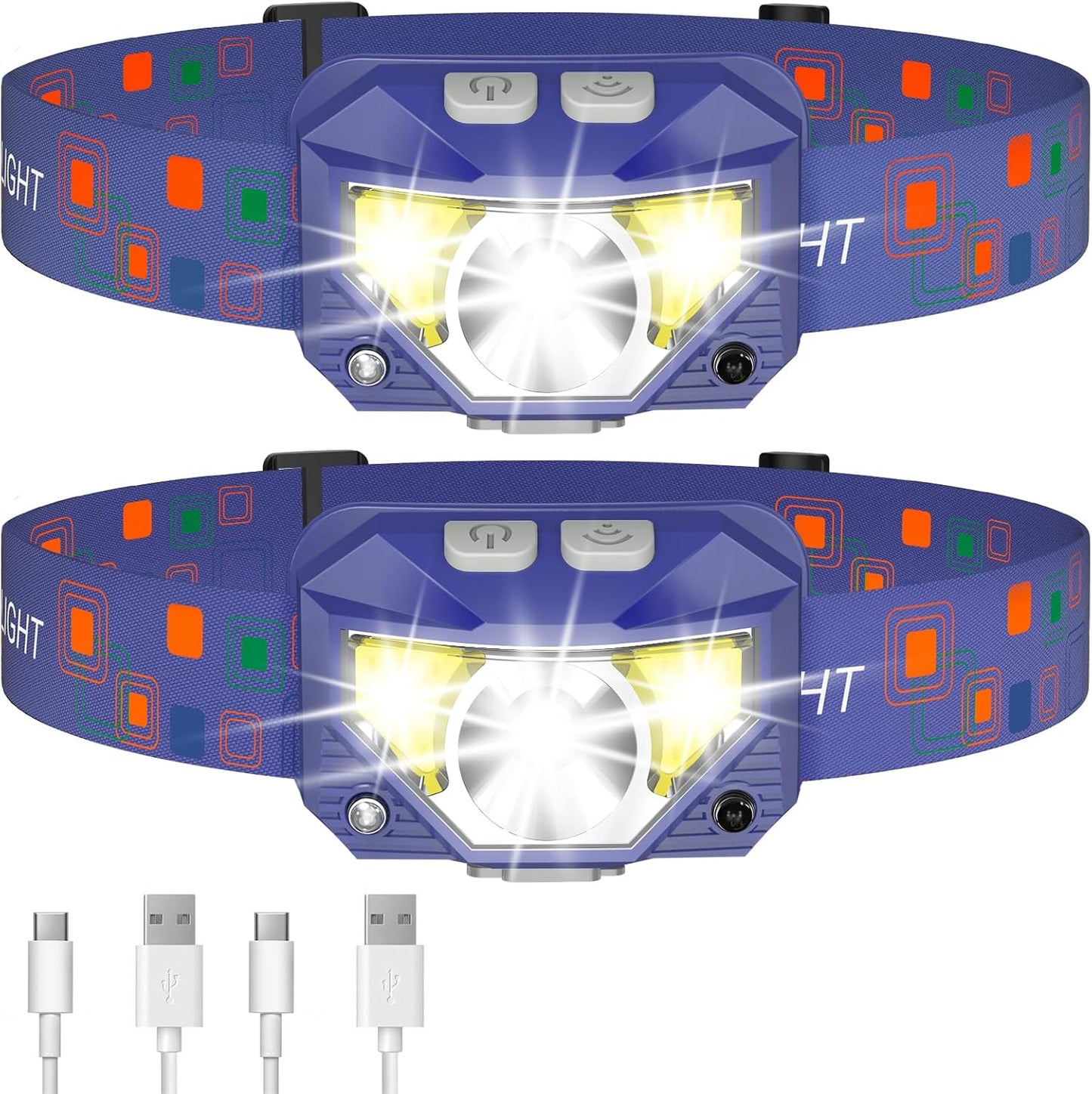 2 Linterna frontal LED recargable con sensor movimiento
