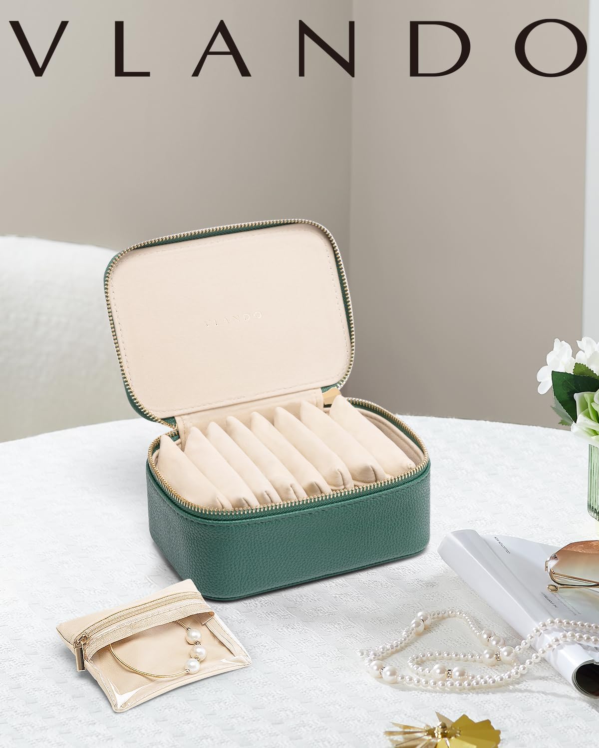 Estuche joyas viaje con bolsas terciopelo 8 pzas para mujer