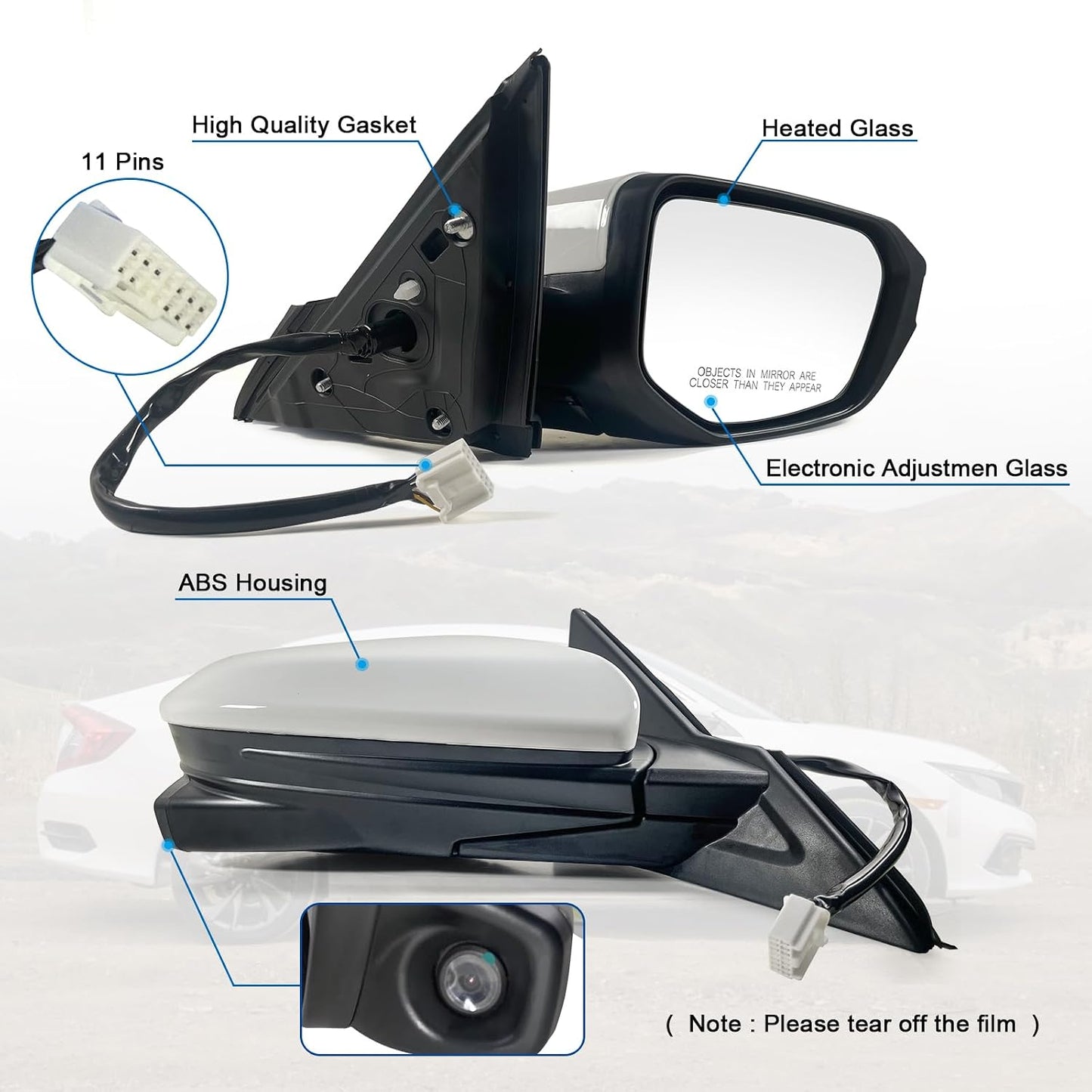 Espejo puerta pasajero Honda Civic 16-21 con calefacción