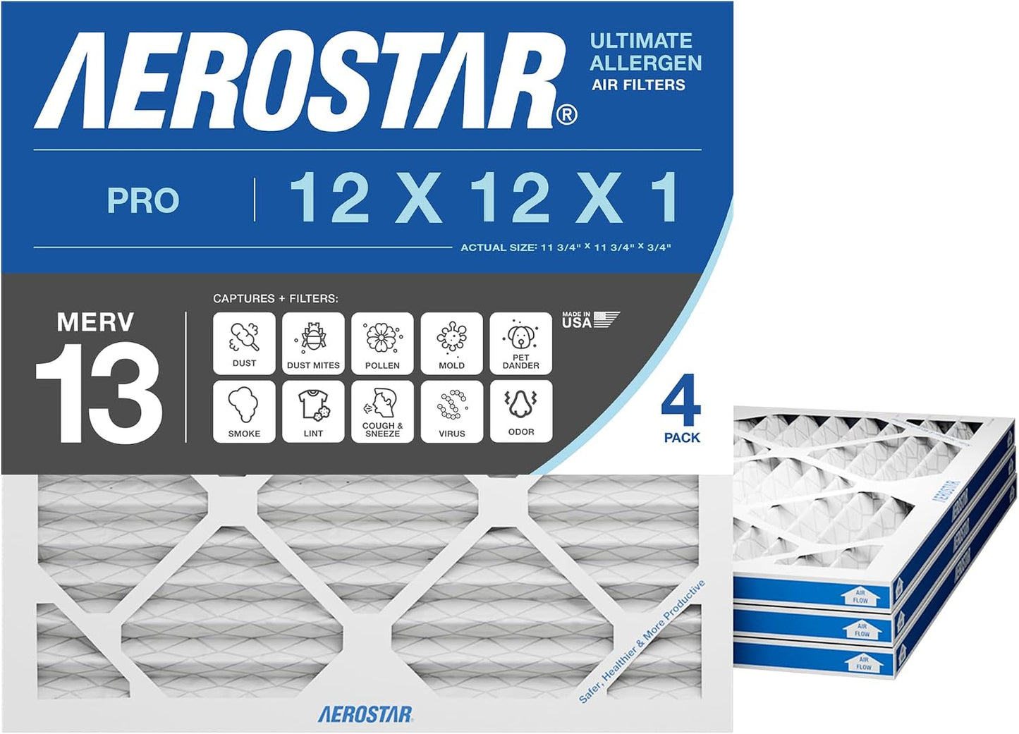 Filtro aire MERV 13 12x12x1 pack 4 HVAC