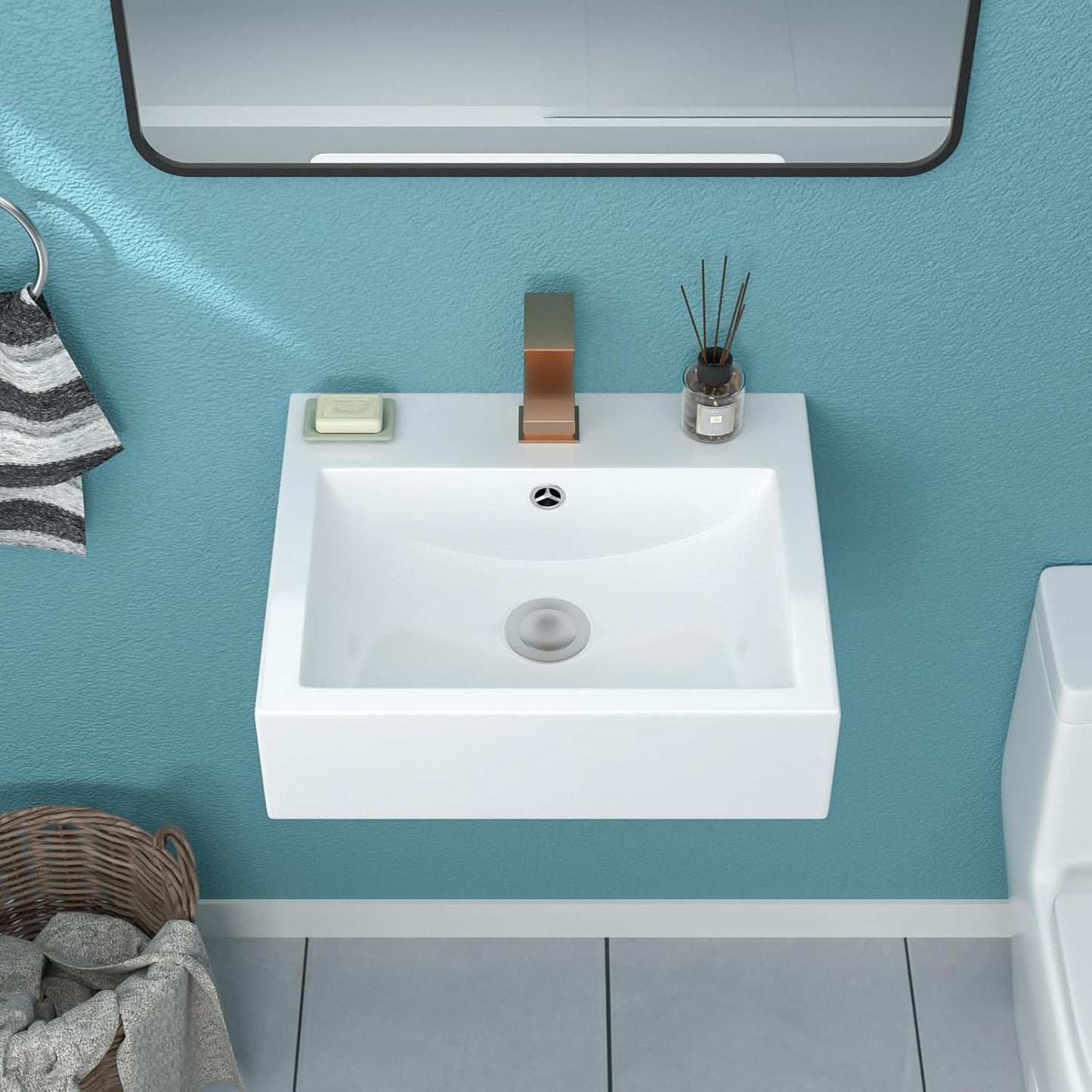 Fregadero baño pared 20x16pulg rectangular flotante ADA