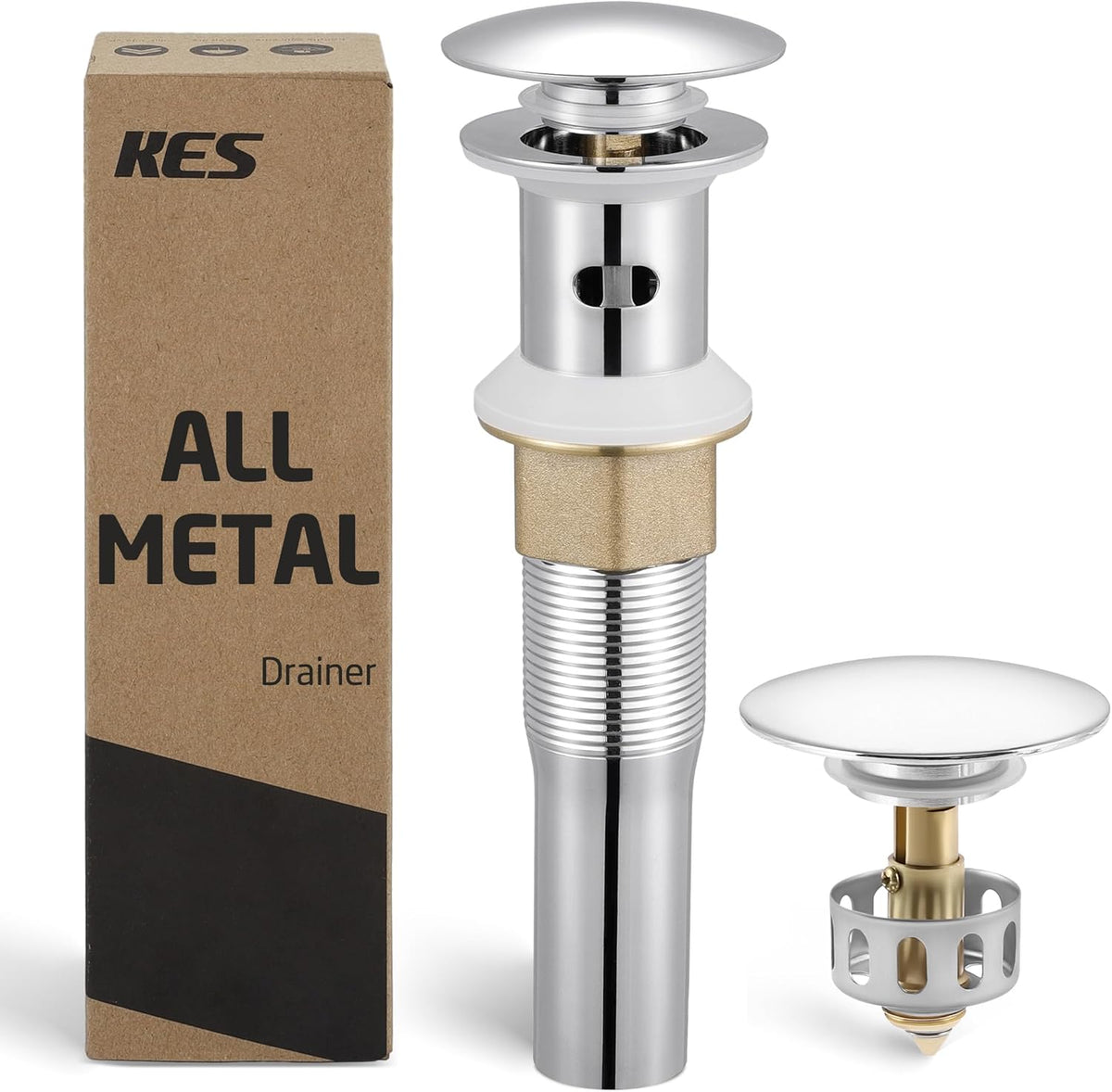 Desagüe baño metálico con colador cesta cabello acero inox 18/8