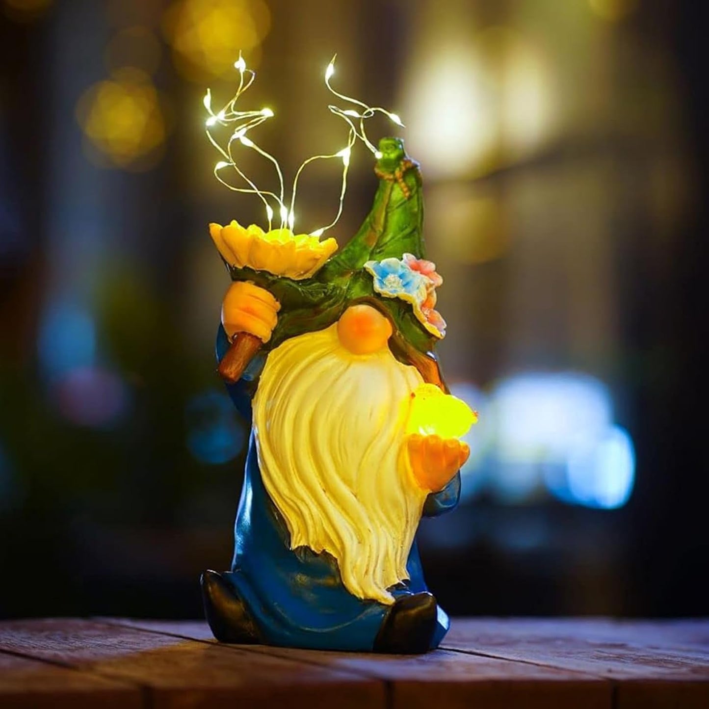 Estatua gnomos jardín con luz LED decoración patio