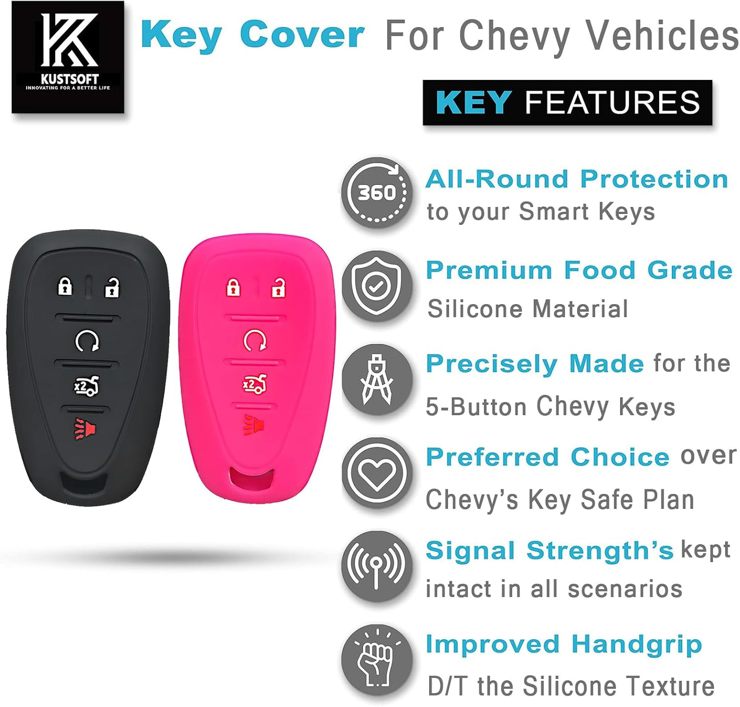 Funda silicona llavero Chevy 5 botones 2 pzas negro rosa