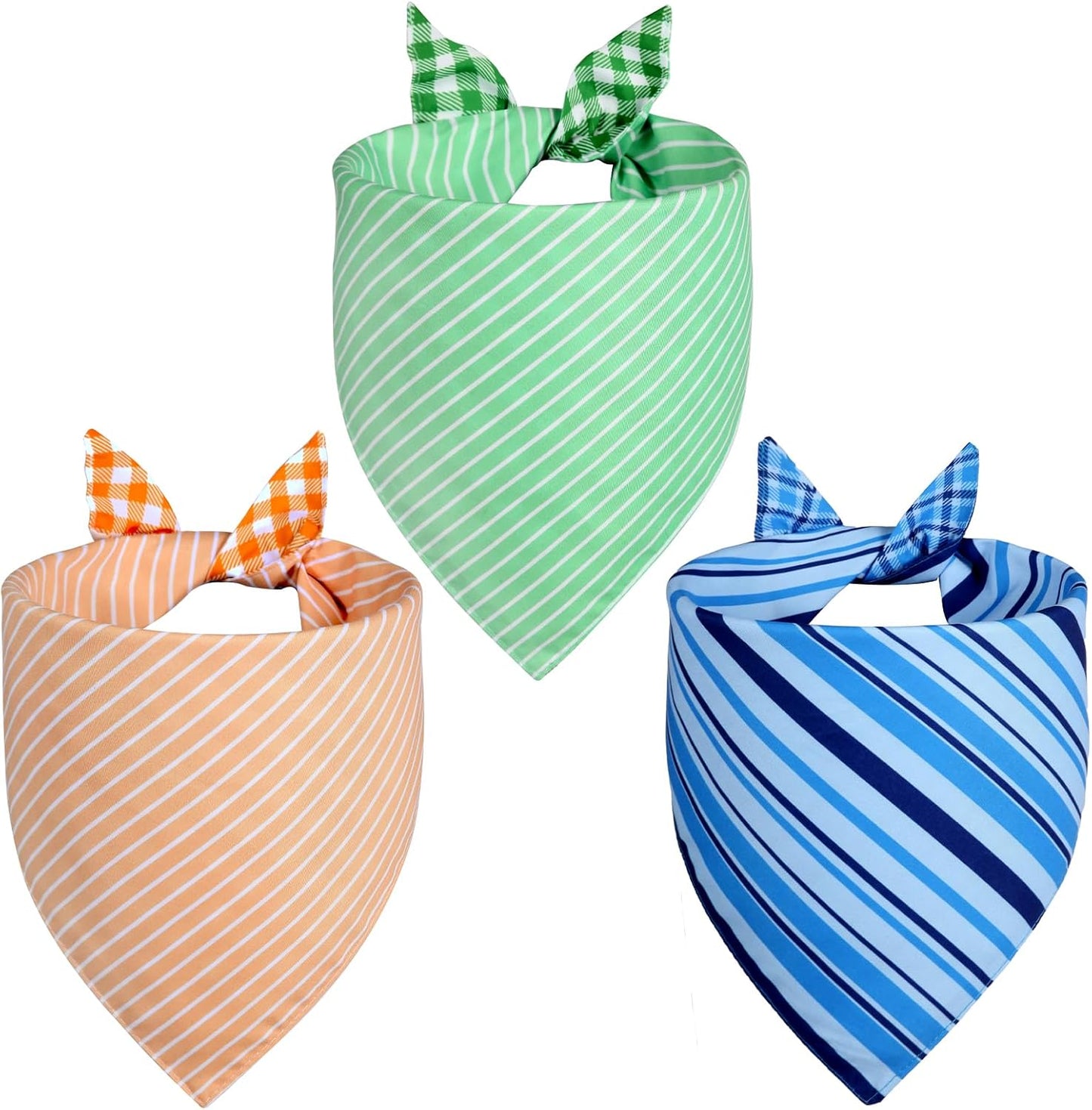 3 Pzas Pañuelos Perro Triángulo Reversible Naranja Azul Verde