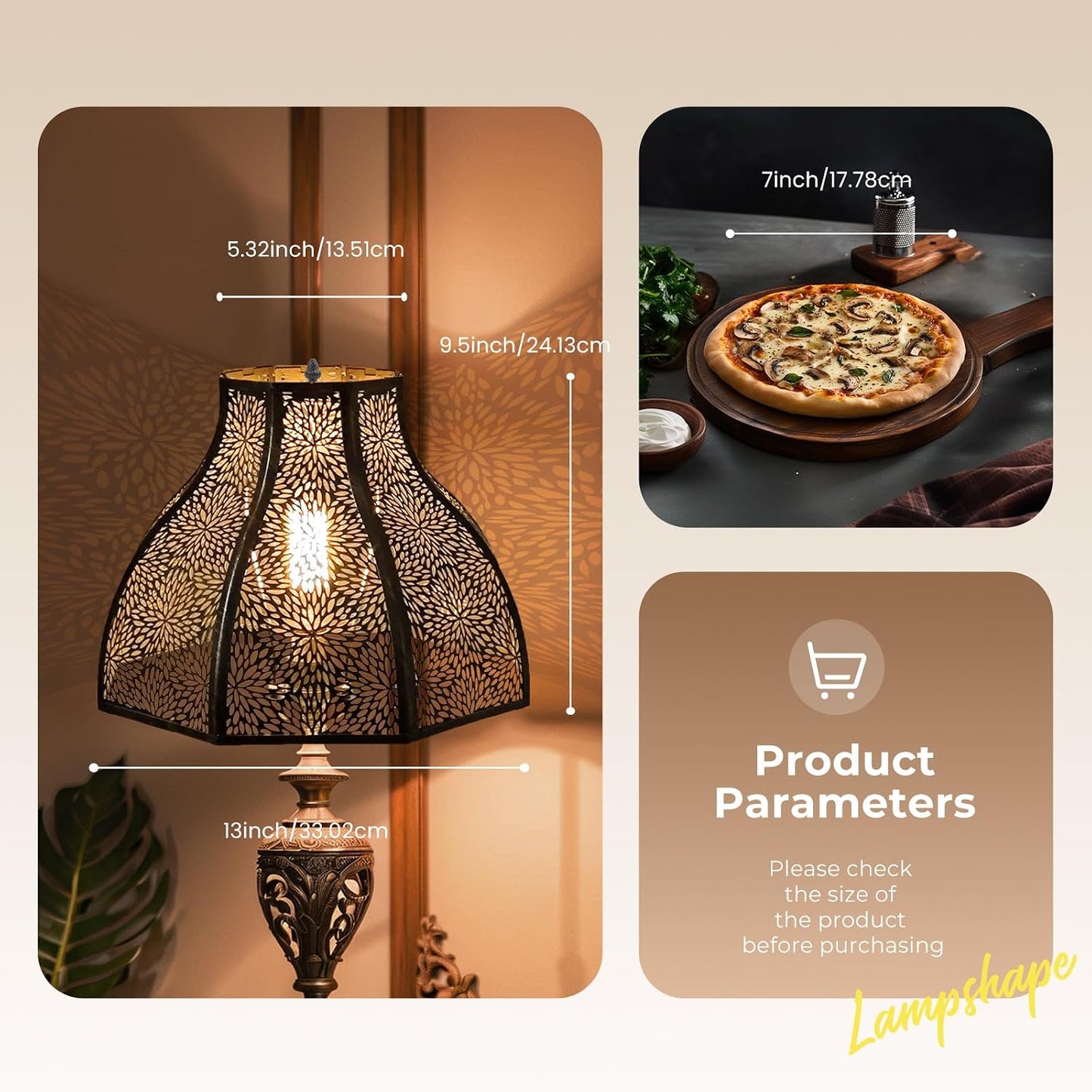 Pantalla lámpara metal bronce dorado diseño loto 5.32pulg