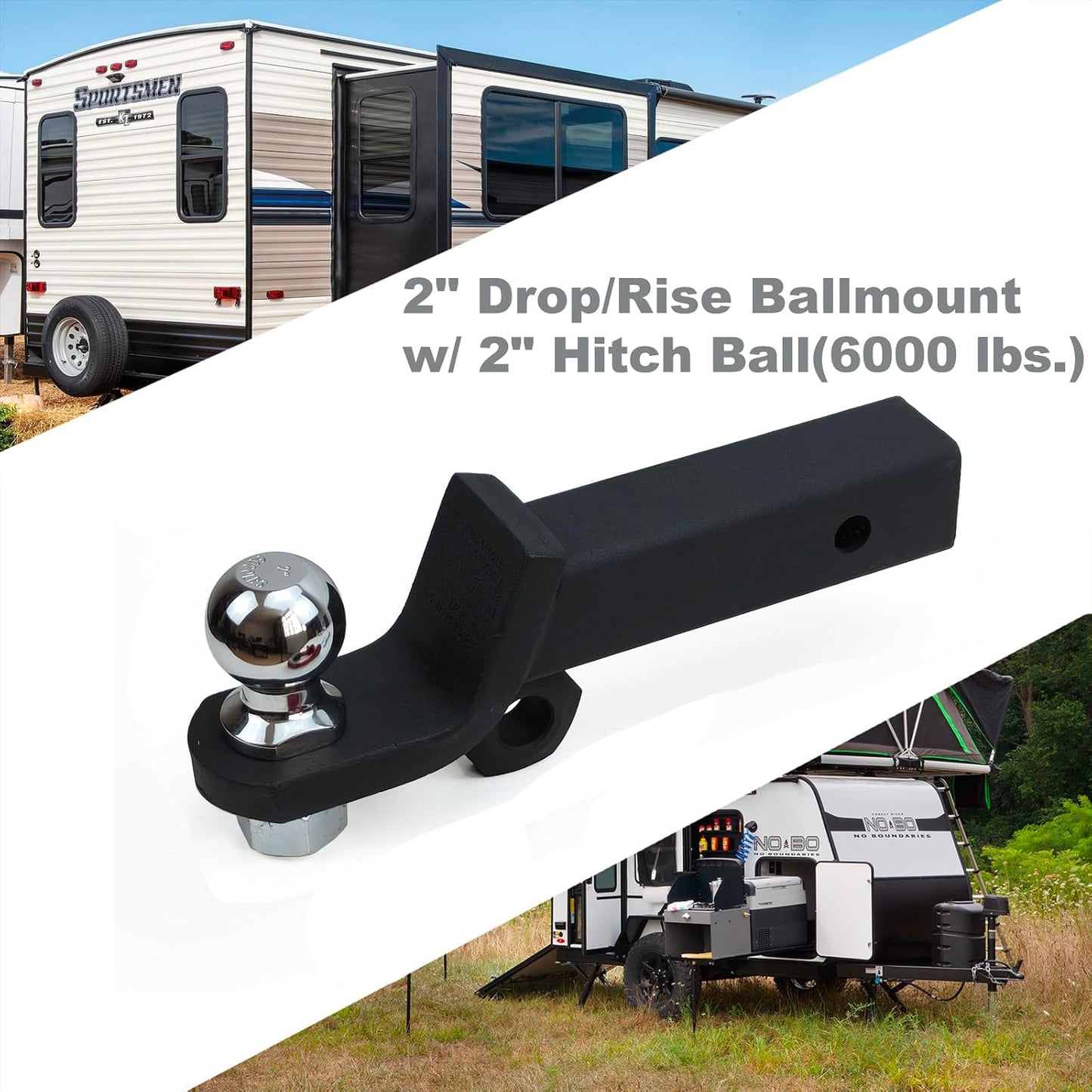 Soporte bola enganche remolque 2" 6000lb pasador clip negro