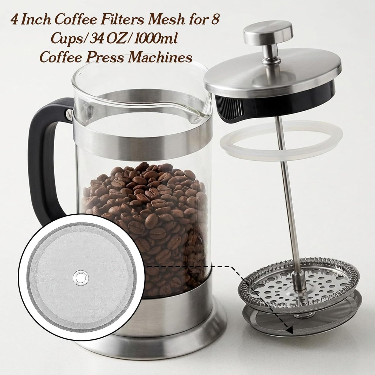10 Filtros Premsa Francesa Acero Inox 4pulg 34oz