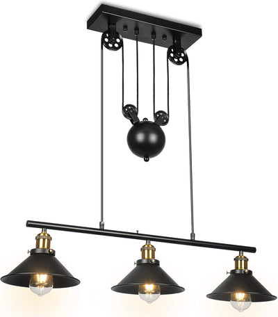 Lámpara colgante 3 poleas luz isla industrial ajustable