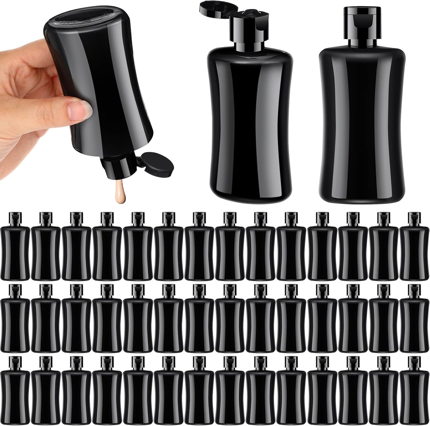 50 Botellas Viaje Negro Tapa Abatible Plástico 3.4oz