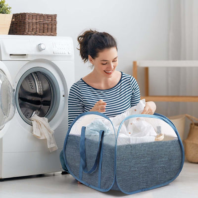 Cesta lavandería plegable resistente azul para hogar viajes