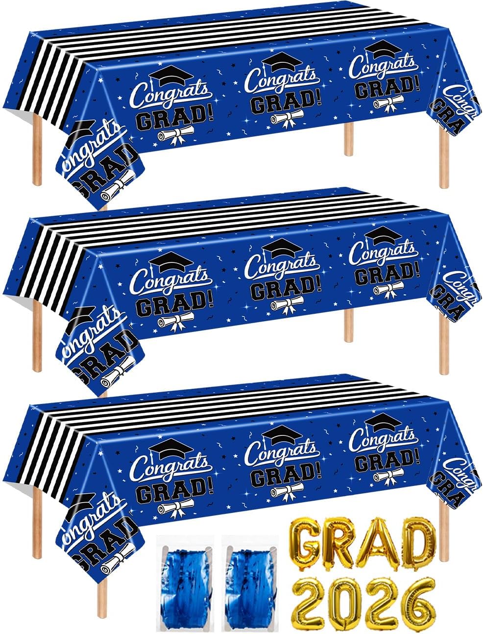 7 Decoraciones Graduación 3 Manteles 54x108pulg 2026 Globos