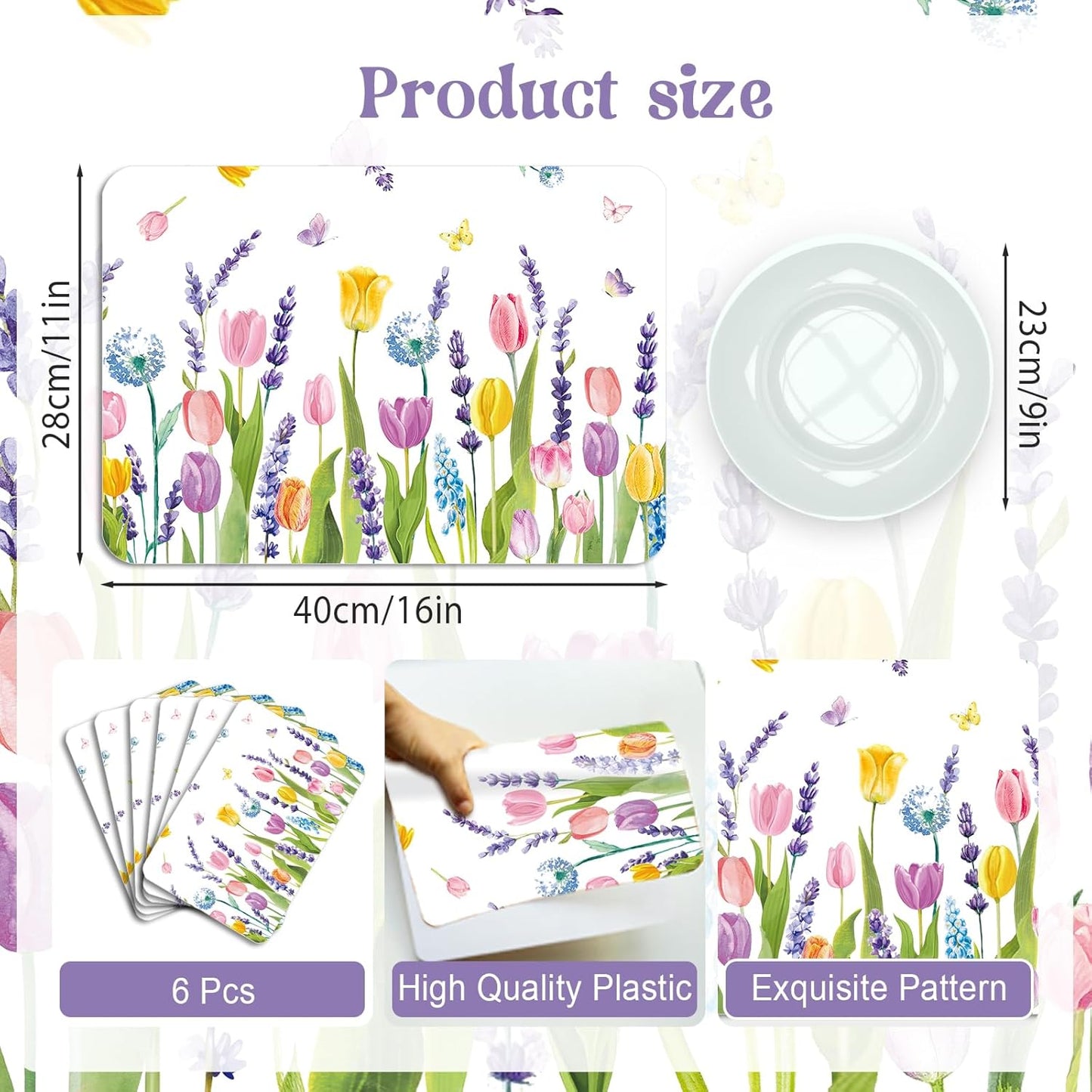6 Manteles Tulipán Lavanda 11x16pulg Plástico Floral Boda Fiesta